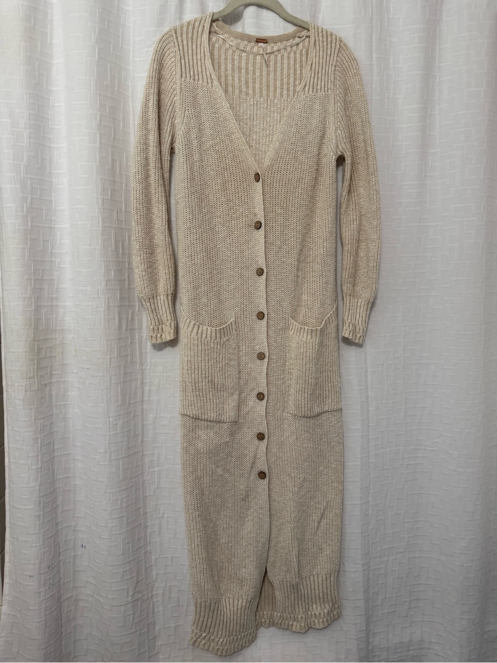 Free People Long Button-Front Maxi Cardigan Dress - Cream